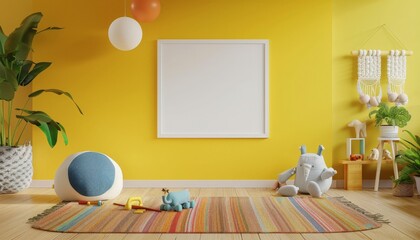 Colorful Kids' Bedroom Featuring Mock-Up Poster and Wall Art