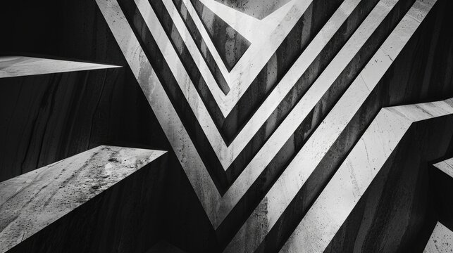 Fototapeta A black and white photo of a building with a lot of white lines