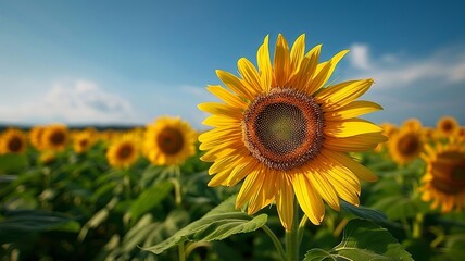 Fototapeta premium Sunflowers blooming under a clear blue sky