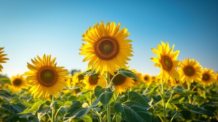 Fototapeta premium Sunflowers in full bloom under a sunny sky