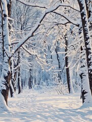 A snowy forest with a path through it