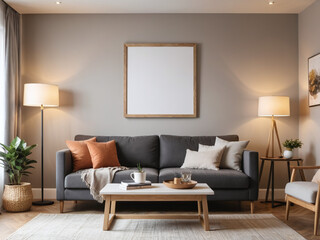 Blank Frame Mockup Living Room Interior DIN A Ratio 