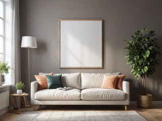 Blank Frame Mockup Living Room Interior DIN A Ratio 