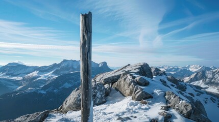 Wooden Pole Reaching the Summit