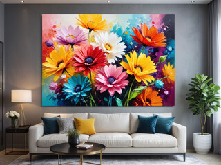 Multicolored Flowers Modern Contemporary Abstract Wall Art Painting