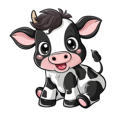 Cute cow animals collection. forest, mamals, farm, wild animals. Kids colorful illustration design template isolated on white background. For t-shirt, print, drawing book, kid book, education, zoo