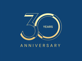 30th Anniversary luxury gold celebration with Connected number style logo vector design twisted infinity concept. Thirty years anniversary gold template for celebration event, business, greeting, web.