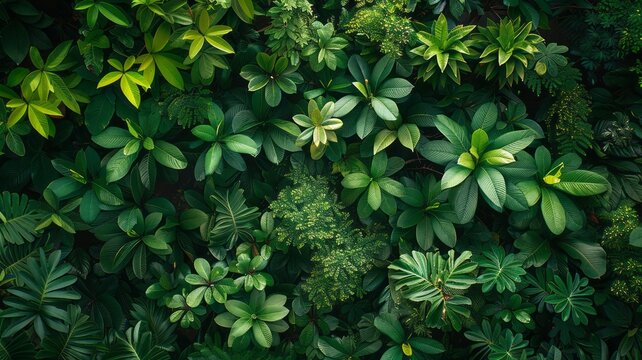 Lush green foliage in a dense garden