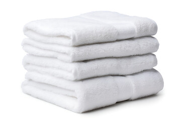 Stack of white towels isolated on a white background, soft focus.