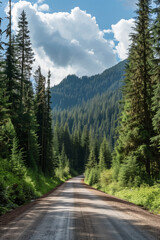 Obraz premium Scenic view of a road crossing the Hoh National Forest in Olympic National Park, Washington, United States. Beautiful natural landscape.