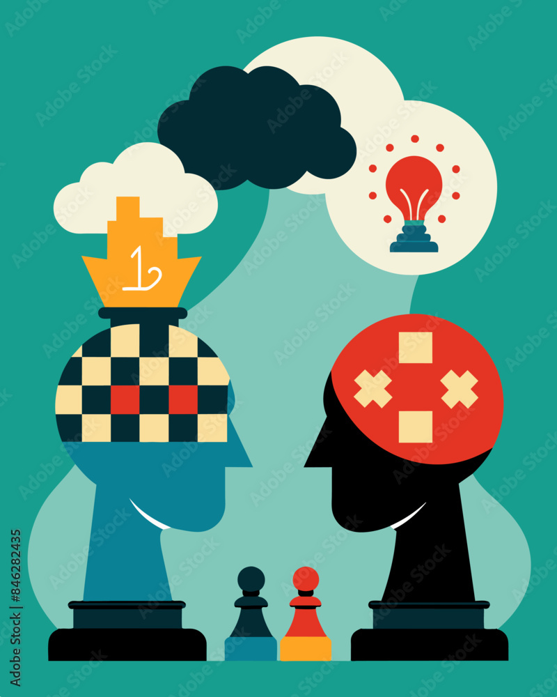 Poster the mind as a chessboard with thoughts and beliefs as opposing players constantly vying for control 