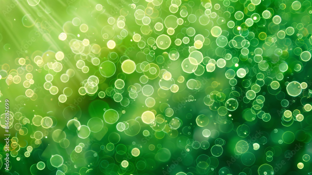 Poster green bokeh background with soft light effects, ideal for fresh and tranquil design projects, featur