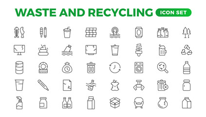 Set of Waste and Recycling line icons. Garbage, Trash, separation, and waste recycling Linear icon collection.