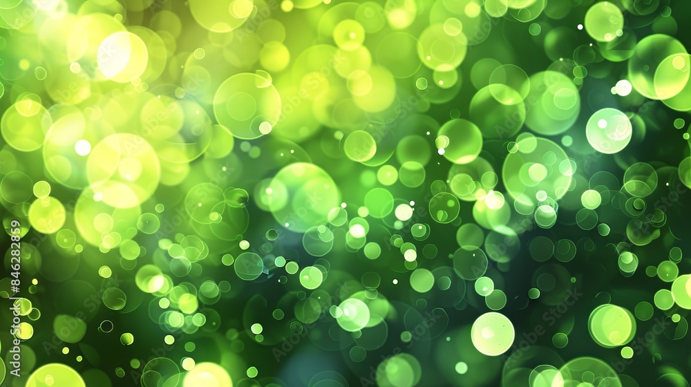 Poster green bokeh background with soft light effects, ideal for fresh and tranquil design projects, featur