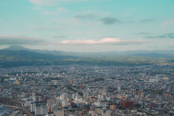 Beautiful view of Hakodate City from the top of the Hakodate Mountain in Japan