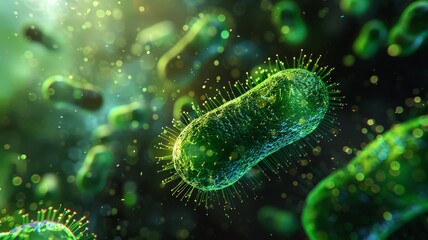 Close-up of green bacteria under microscope