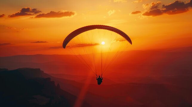 A man is flying a parachute in the sky