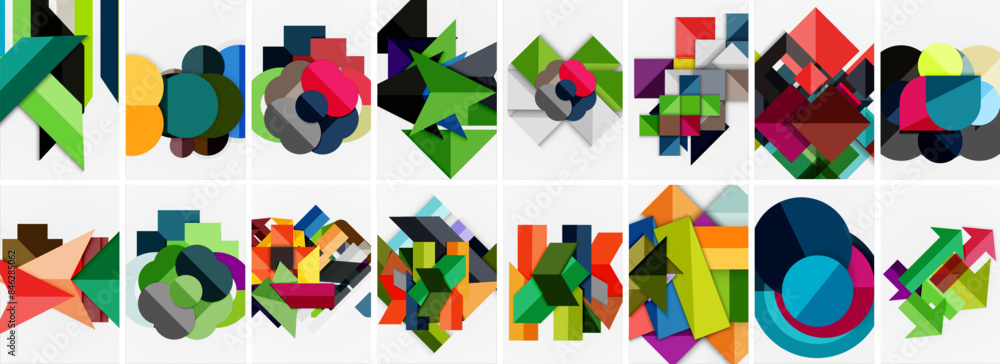 Poster Trendy minimal colorful geometric shapes. Abstract background collection. Vector Illustration For Wallpaper, Banner, Background, Card, Book Illustration, landing page