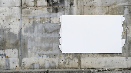 Mock up of a white landscape poster stuck to a cement wall, the poster looks plain ready to be filled with design, AI Generated Images