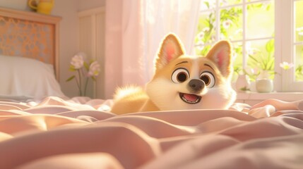 A fat cute dog at a cozy home