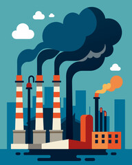 Obraz premium The factorys exhaust pipes releasing a neverending stream of pollutants and smog portraying the destructive outcome of mass production.. Vector illustration