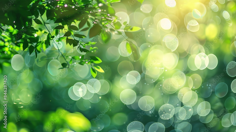 Poster soft natural green bokeh background - nature-inspired design with gentle light effects and blurred f