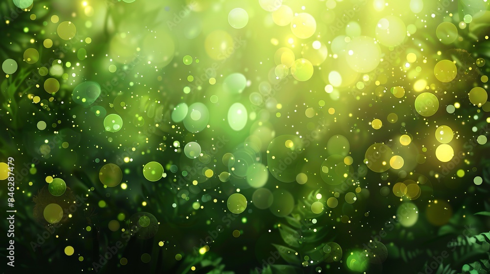 Poster green bokeh abstract light background with sunny nature elements for fresh and vibrant design projec