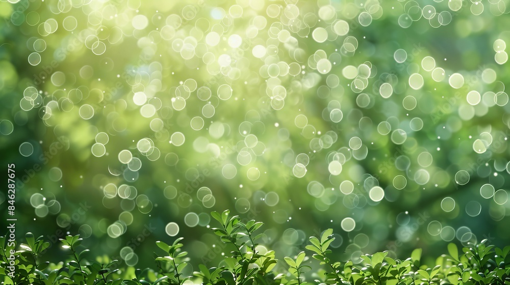 Poster green bokeh abstract light background with sunny nature elements for fresh and vibrant design projec