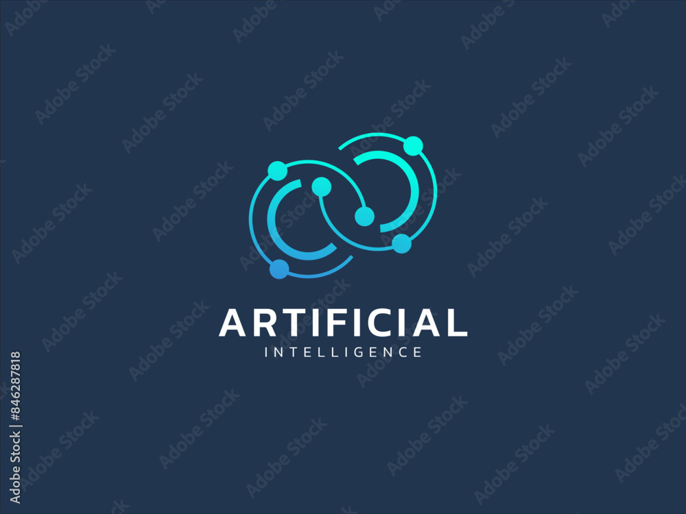 Wall mural artificial intelligence with twisted infinity double circle symbol technology analysis logo vector d