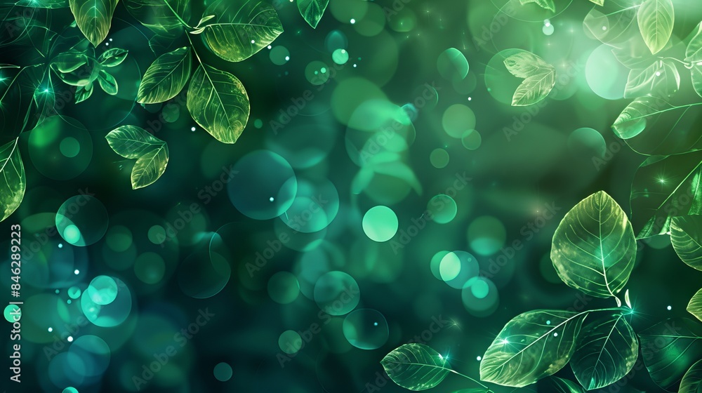 Poster green leaf bokeh pattern background for elegant and natural design projects, featuring soft, de-focu