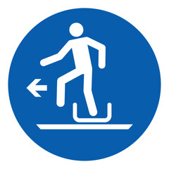 ISO mandatory safety signs_alighting from toboggan to the left symbol and pictogram only size 1 x 1 round shape