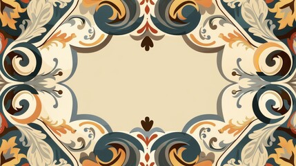 Symmetric floral frame design with warm tones ideal for invitations