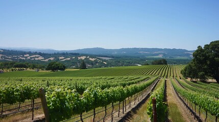 A picturesque vineyard with rows of grapevines under.