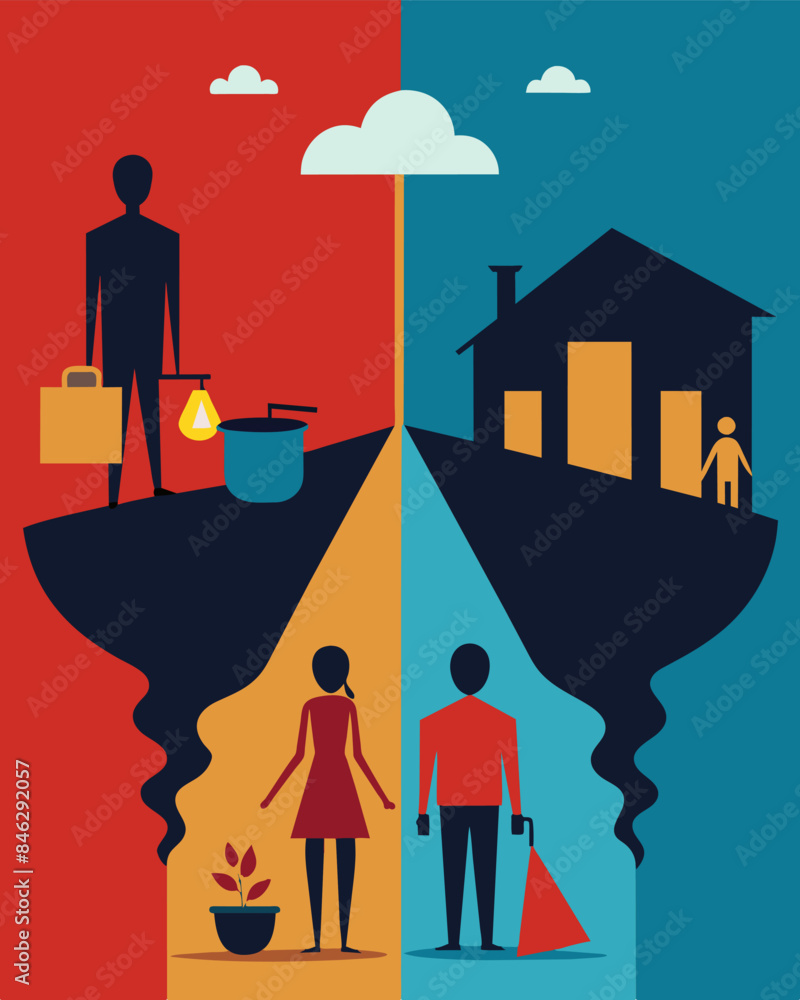 Poster The stark contrast in the quality of life between the two areas is a constant reminder of the deep economic inequity that exists making it difficult for those in poverty to break. Vector illustration