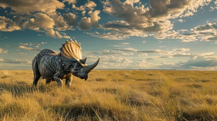 Fototapeta premium A Triceratops grazing in a vast.