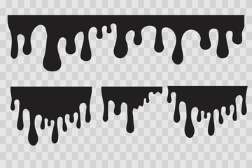 Dripping Paint molten splash, liquid flow abstract shape stain isolated on transparent background. Fluid trickle, border or stencil.