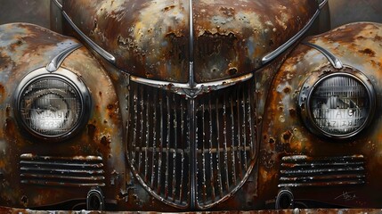 Aged Automotive A Vintage Car s Grille Exuding Nostalgia and Craftsmanship