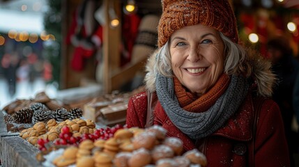 A Cheerful Salesperson At A Winter Market, Happily Selling Delightful Holiday Gifts