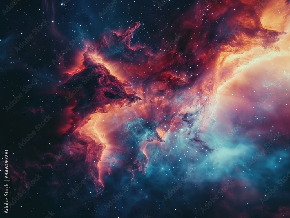 Canvas Prints a colorful space scene with a large red and blue cloud