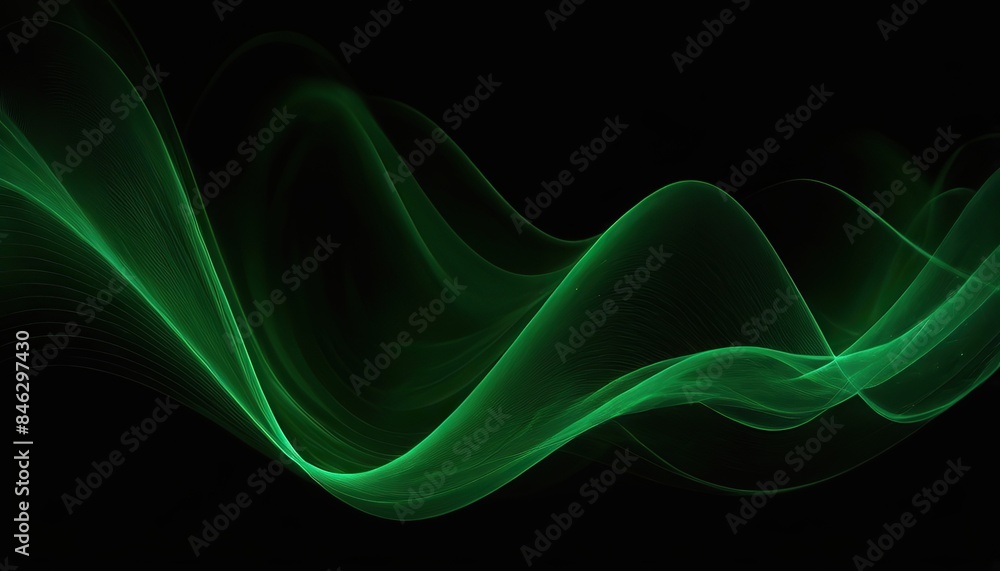 Poster abstract green softness and transparent lines wave design isolated on a black background.
