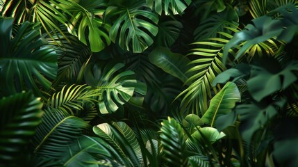Fototapeta premium Lush Tropical Greenery: Vibrant Jungle Leaves Background