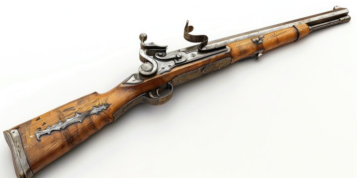 A long gun with a silver trigger and a black handle