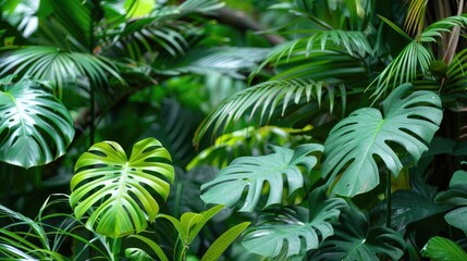 Naklejka premium Green leaves are present on the tropical plant