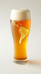 Silhouette of the map of Latin America with beer foam