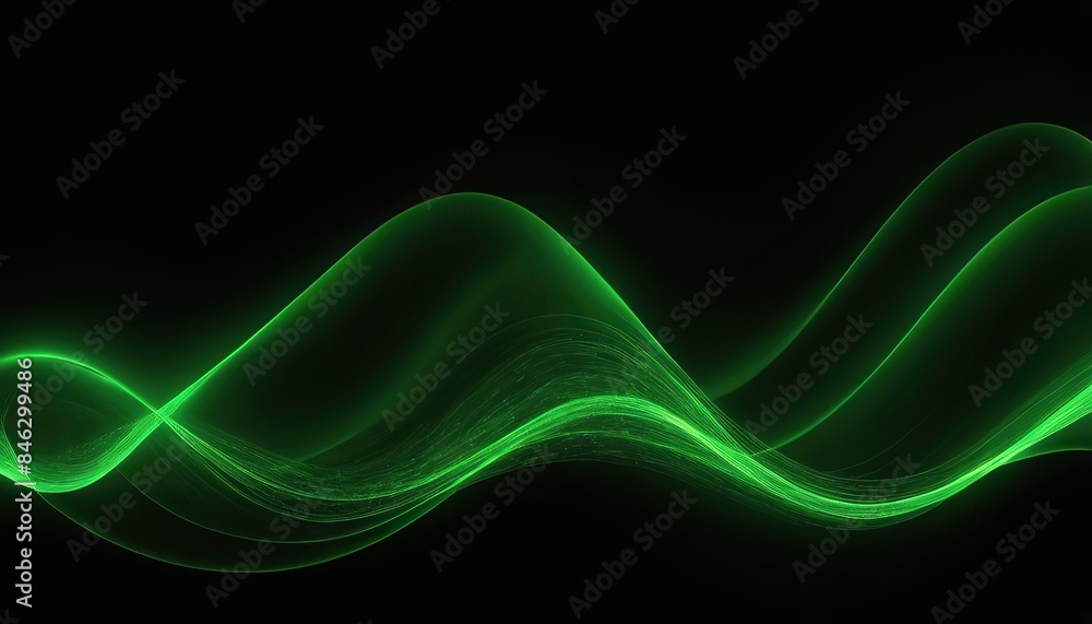 Poster abstract green softness and transparent lines wave design isolated on a black background.