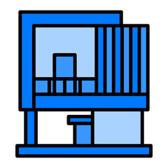 Modern House Blue Filled