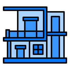 Modern House Blue Filled