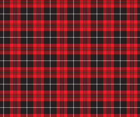 Plaid pattern, red, black, white, seamless for textiles, and for designing clothing, skirts, pants or decorative fabric. Vector illustration.