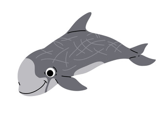 Vector cartoon illustrations of risso dolphin on a white background. Flat cute icon of dolphin. Underwater world, ocean, underwater inhabitants.