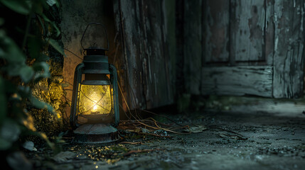 A bright light shines in a dark tunnel, casting a beam of illumination on the surrounding walls and ground. The contrasting elements create a striking scene of light and darkness